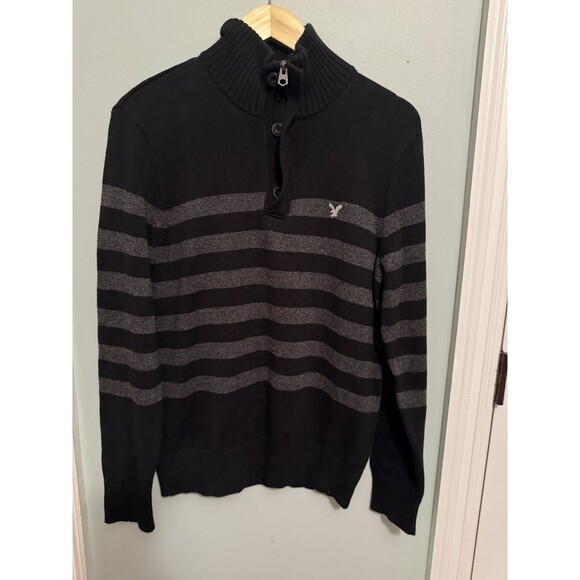 American Eagle Mens Long Sleeve 1/4 Zip Sweater Athletic Fit Stripe L (W39) - Picture 1 of 11